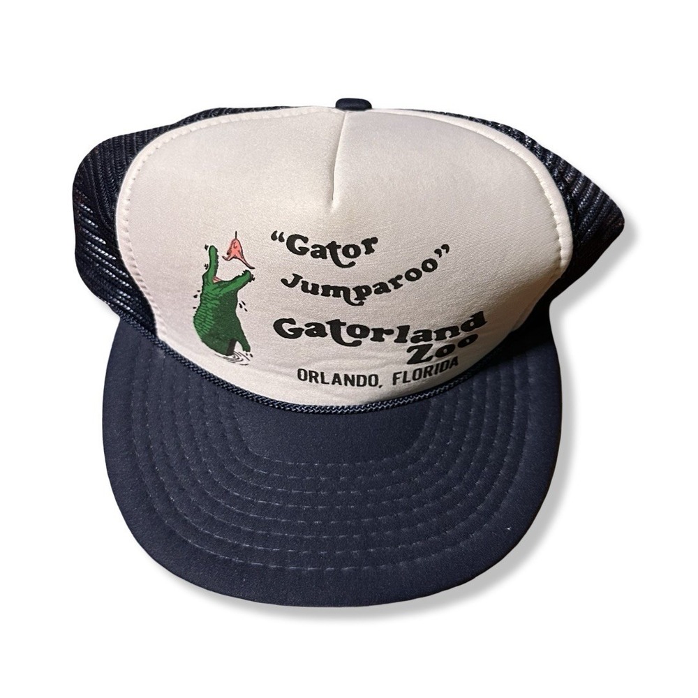 Vintage Gator Zoo Blue Trucker Hat One Size 80s